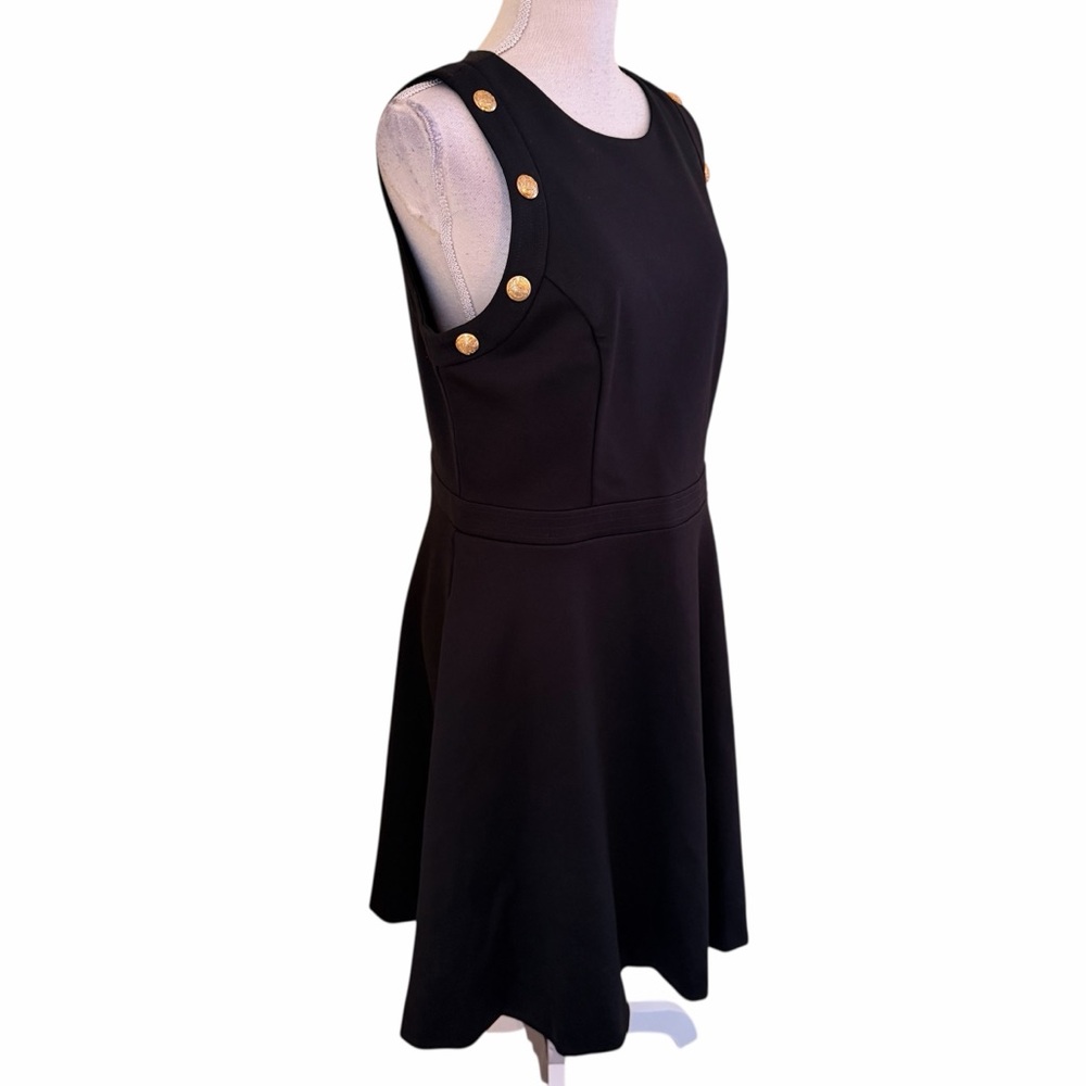 White House Black Market Black Ponte Sleeveless Aline Dress /Gold Button Trim - Picture 7 of 11